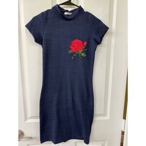 Glamour Studio dark blue dress small Y2k 90's 2000's rose applique